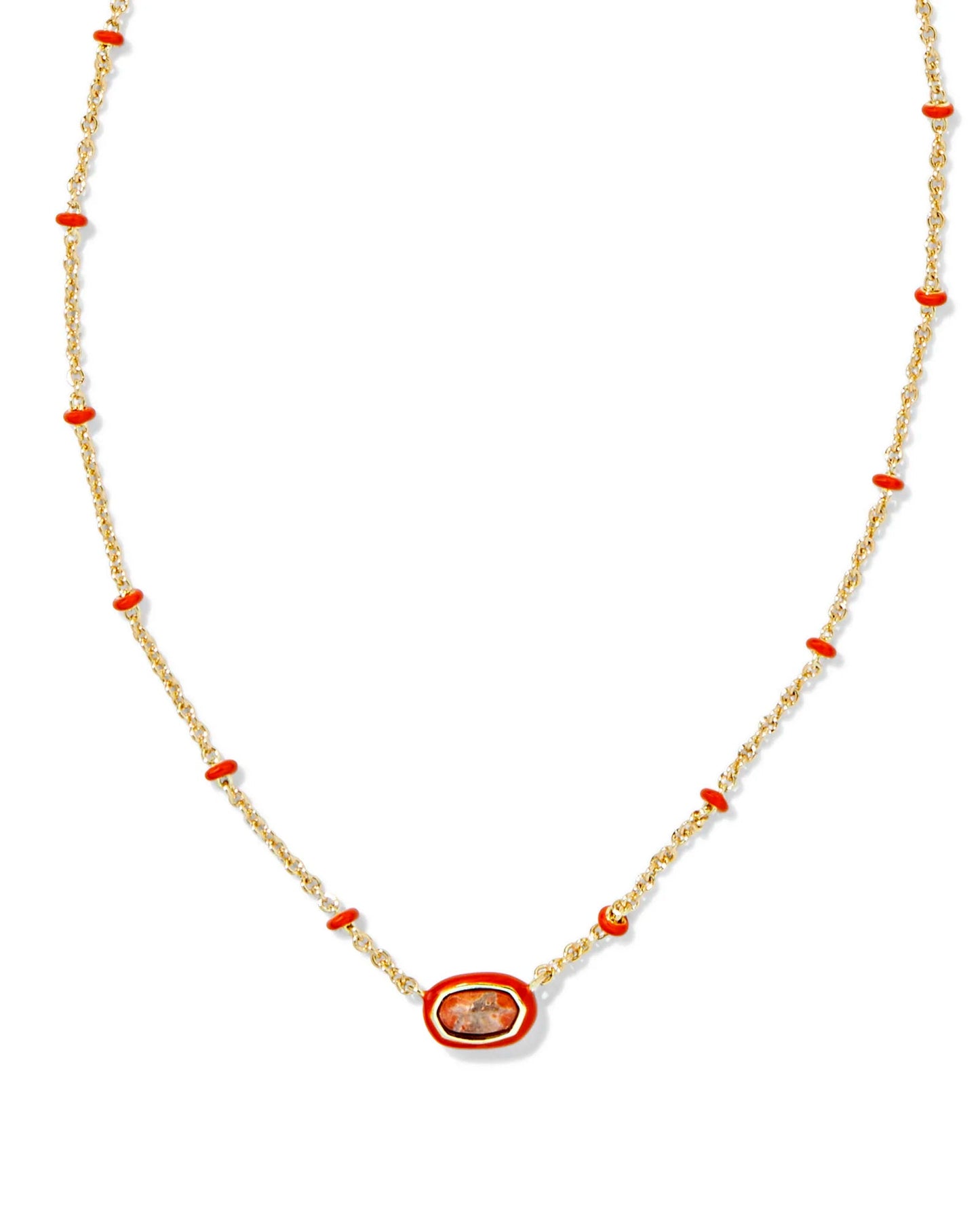 Mini Elisa Enamel Frame Pendant Gold Vrgtd Orange Mgnst - She Chester