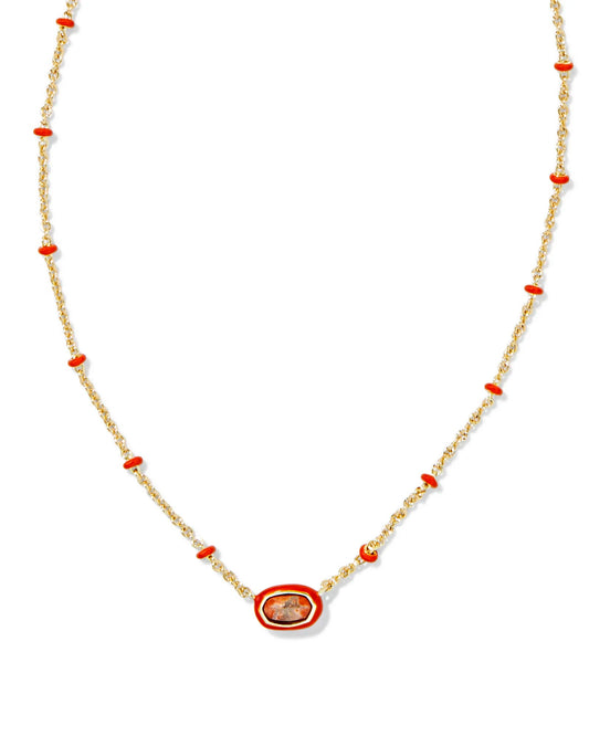 Mini Elisa Enamel Frame Pendant Gold Vrgtd Orange Mgnst - She Chester