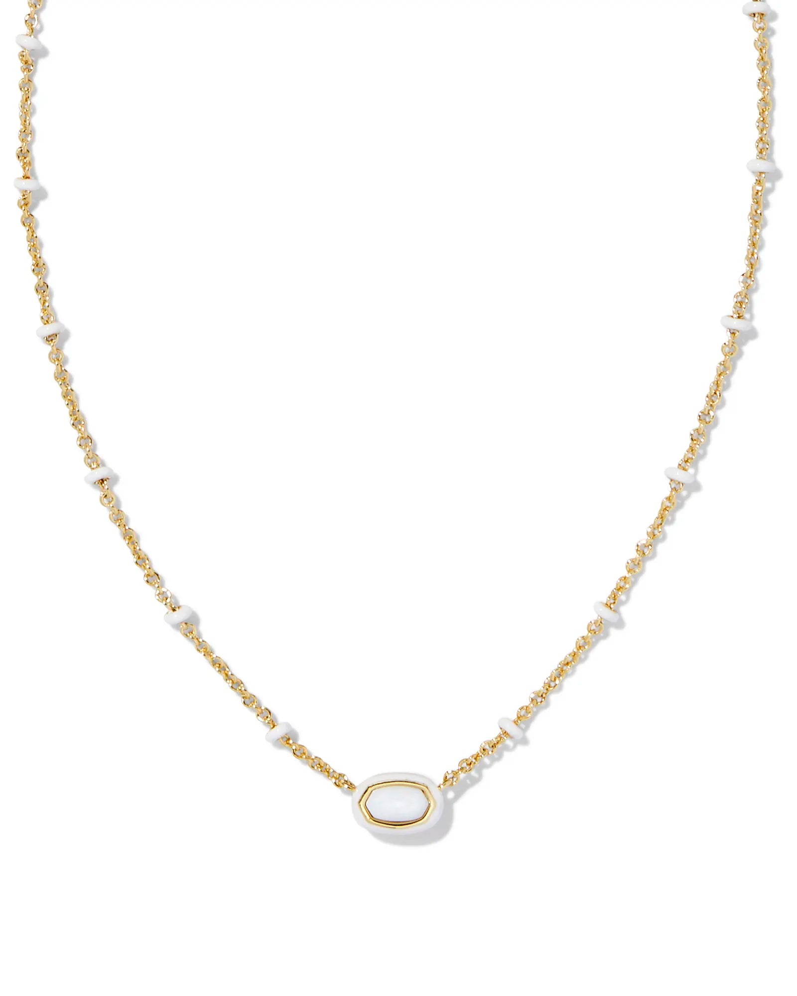 Mini Elisa Enamel Frame Pendant Gold White MOP - She Chester