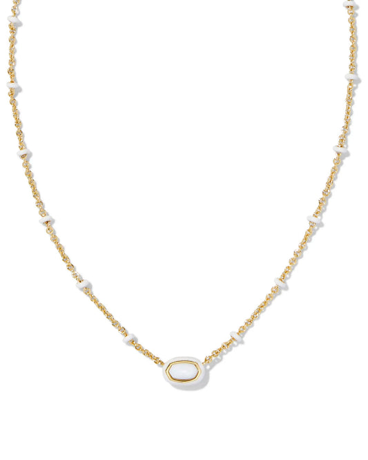 Mini Elisa Enamel Frame Pendant Gold White MOP - She Chester