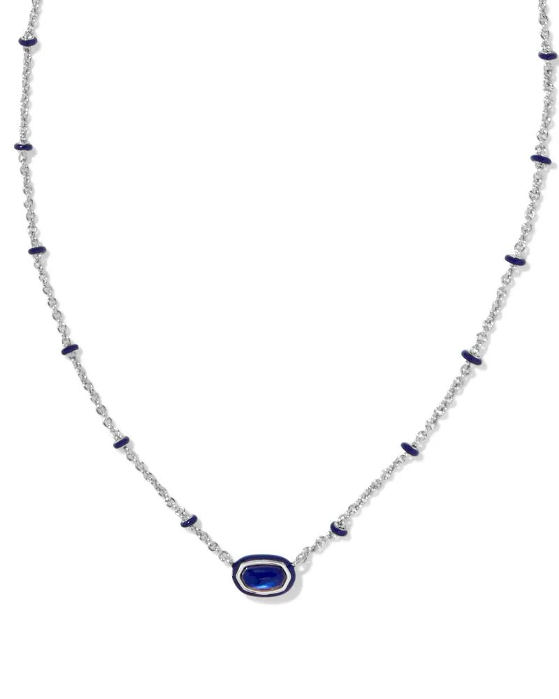 Mini Elisa Enamel Frame Pendant Rhodium Navy MOP - She Chester
