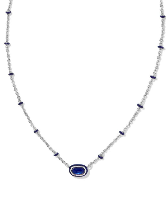 Mini Elisa Enamel Frame Pendant Rhodium Navy MOP - She Chester