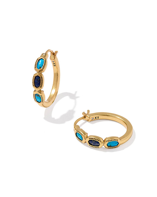MINI ELISA HOOP EARRINGS VINTAGE GOLD BLUE MIX - She Chester