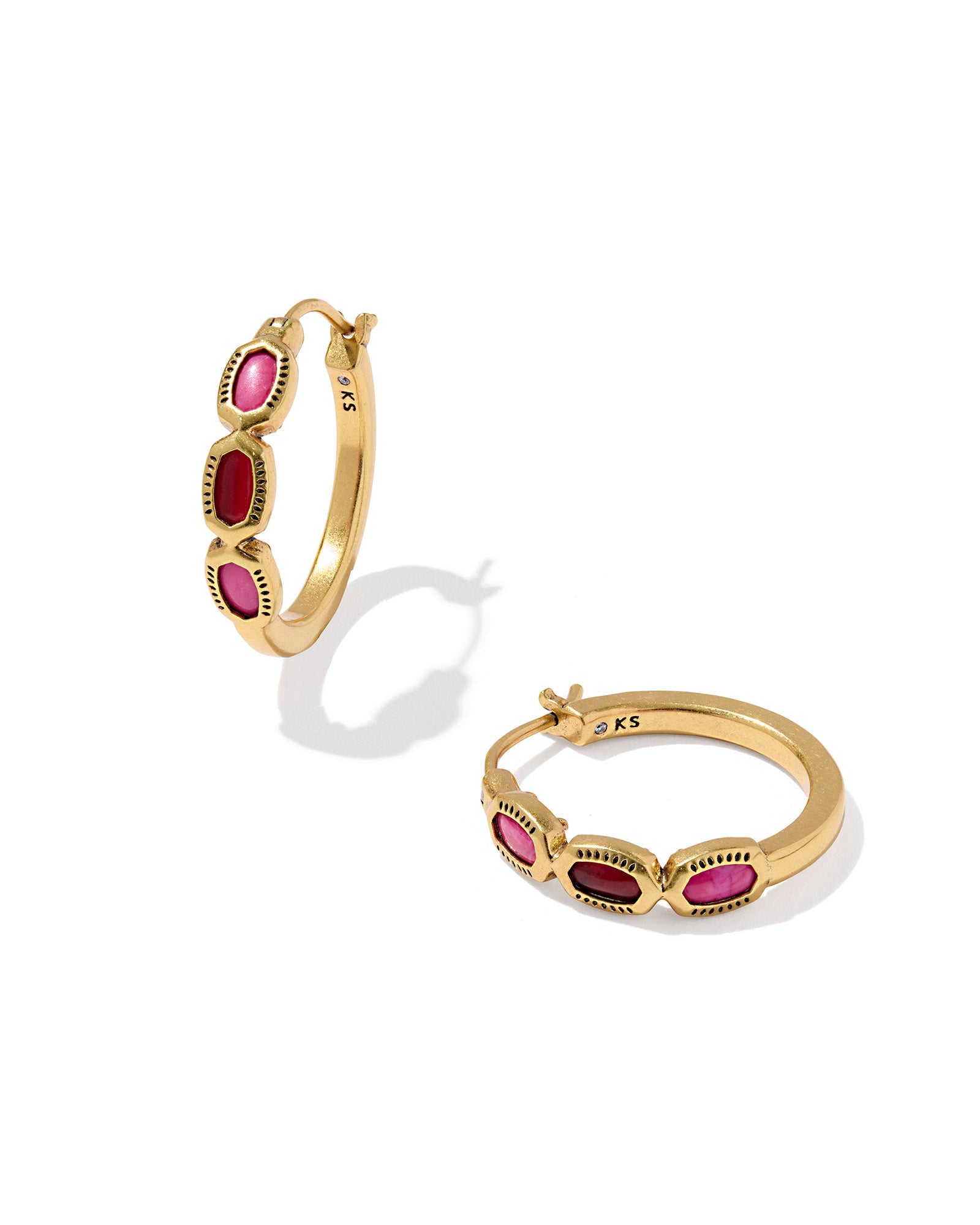 MINI ELISA HOOP EARRINGS VINTAGE GOLD PINK MIX - She Chester