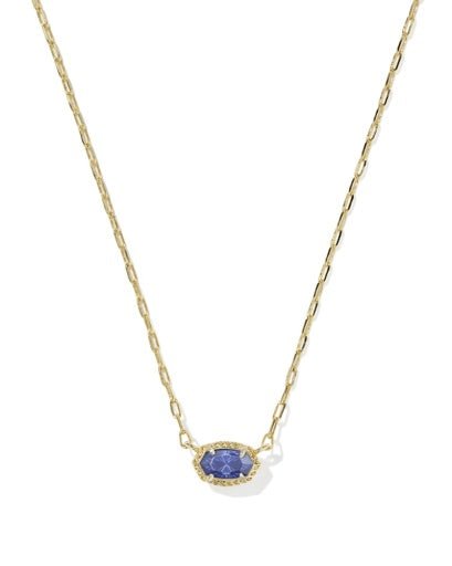 Mini Elisa Luxe Short Pendant Necklace - Gold Blue Crystal - She Chester