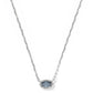 Mini Elisa Luxe Short Pendant Necklace - Silver Steel Blue Crystal - She Chester