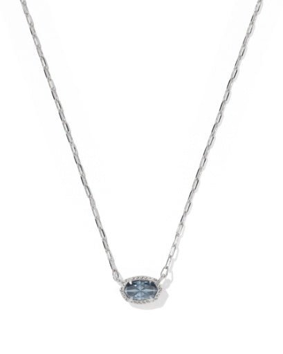 Mini Elisa Luxe Short Pendant Necklace - Silver Steel Blue Crystal - She Chester