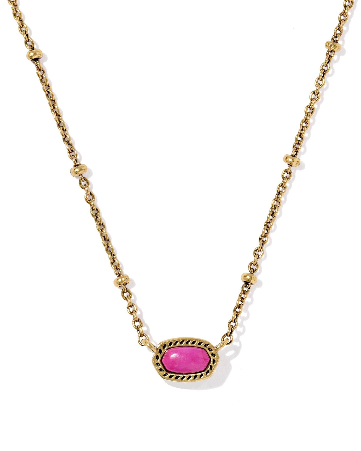 MINI ELISA SATELLITE SHORT PENDANT NECKLACE VINTAGE GOLD DARK FUCHSIA VARIEGATED MAGNESITE - She Chester