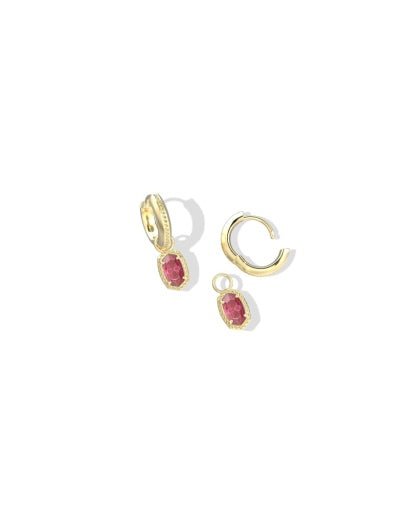 Mini Ellie Luxe Huggie Earrings - Gold Burgundy Crystal - She Chester