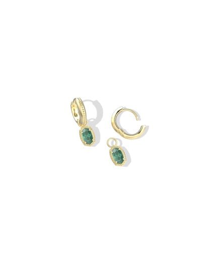 Mini Ellie Luxe Huggie Earrings - Gold Dark Green Crystal - She Chester