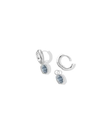 Mini Ellie Luxe Huggie Earrings - Silver Steel Blue Crystal - She Chester