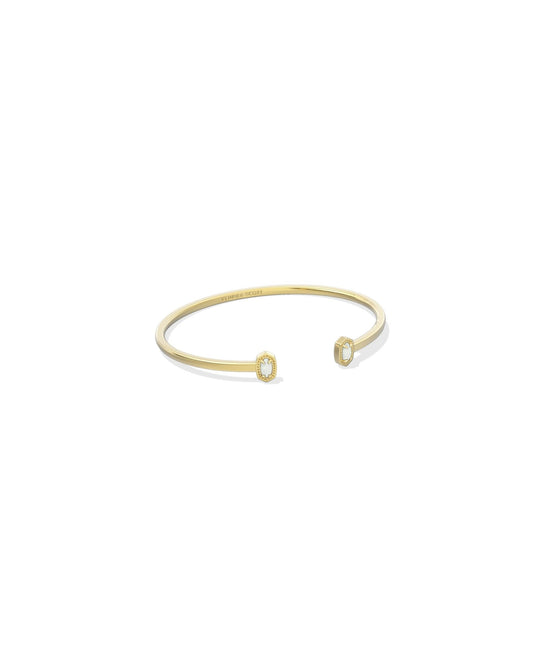 MINI ELTON CUFF BRACELETGOLD BRIGHT WHITE LAB GROWN OPAL S/M - She Chester