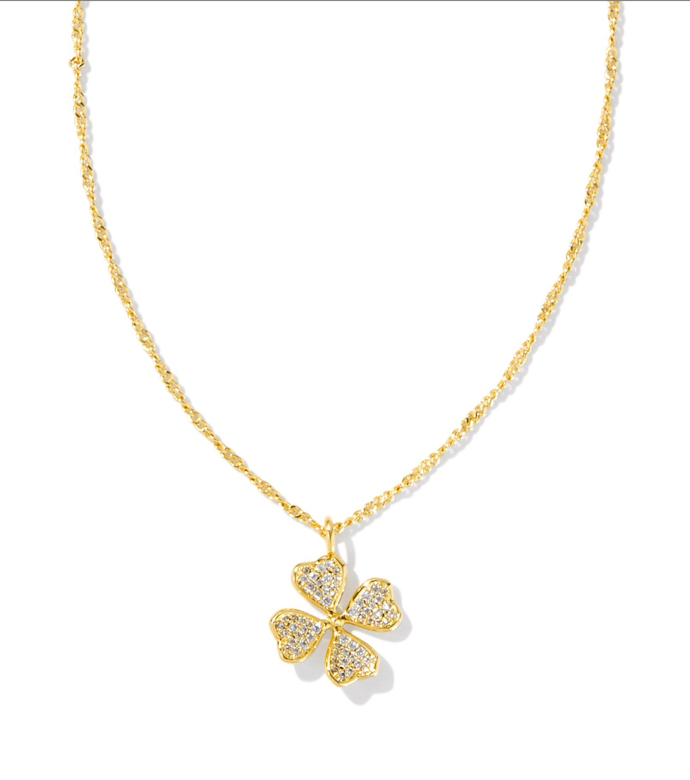 Clover Crystal Necklace Gold White Crystal