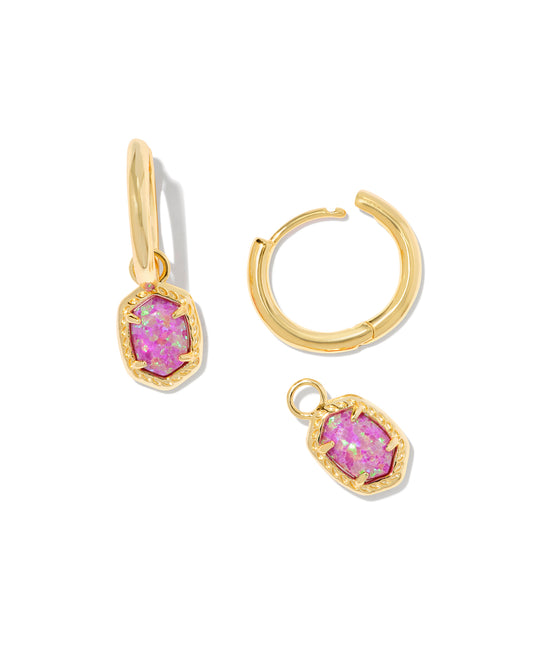 DAPHNE FRAMED HUGGIE EARRINGS IN GOLD MAGENTA KYOCERA OPAL