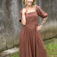 Mocha Cotton Square Neck Maxi Dress - She Chester