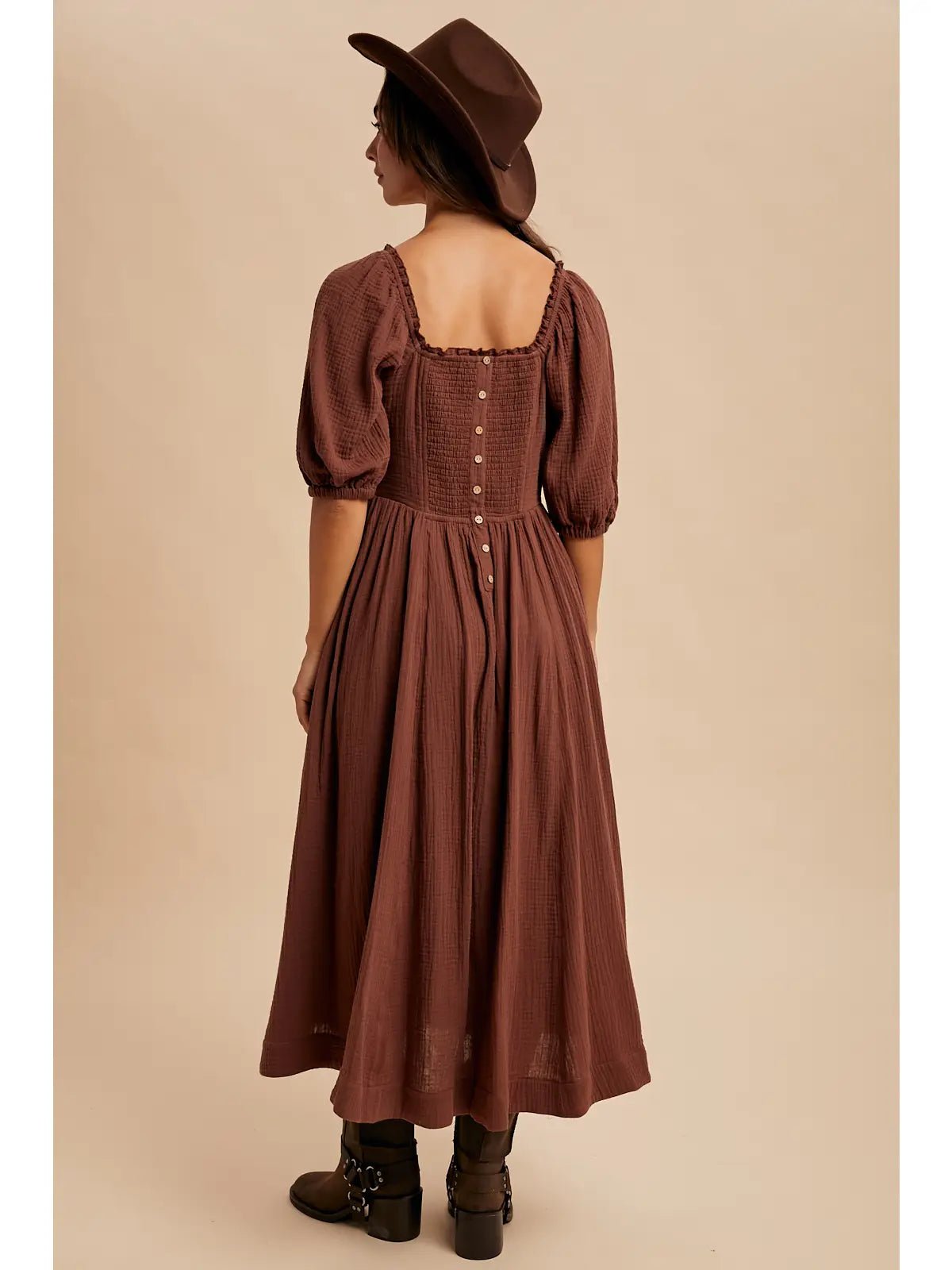 Mocha Cotton Square Neck Maxi Dress - She Chester
