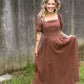 Mocha Cotton Square Neck Maxi Dress - She Chester
