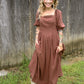Mocha Cotton Square Neck Maxi Dress - She Chester