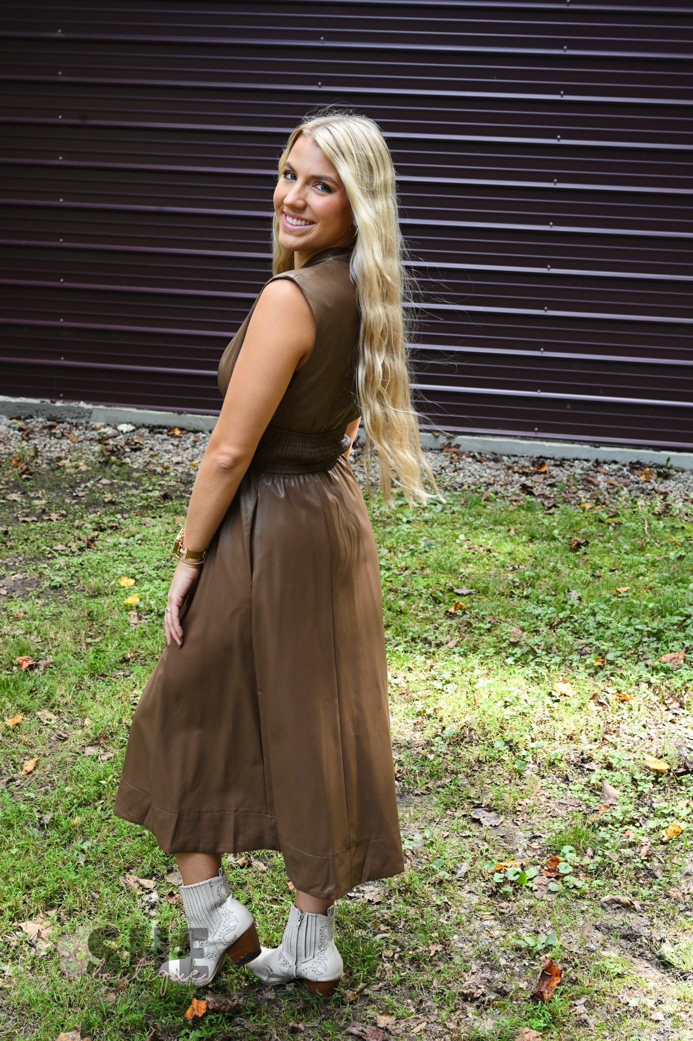 Mocha Leather Zip Dress - She Chester