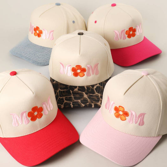 MOM FLOWER Embroidery Two - Tone Trucker Hat: LEOPARD - She Chester