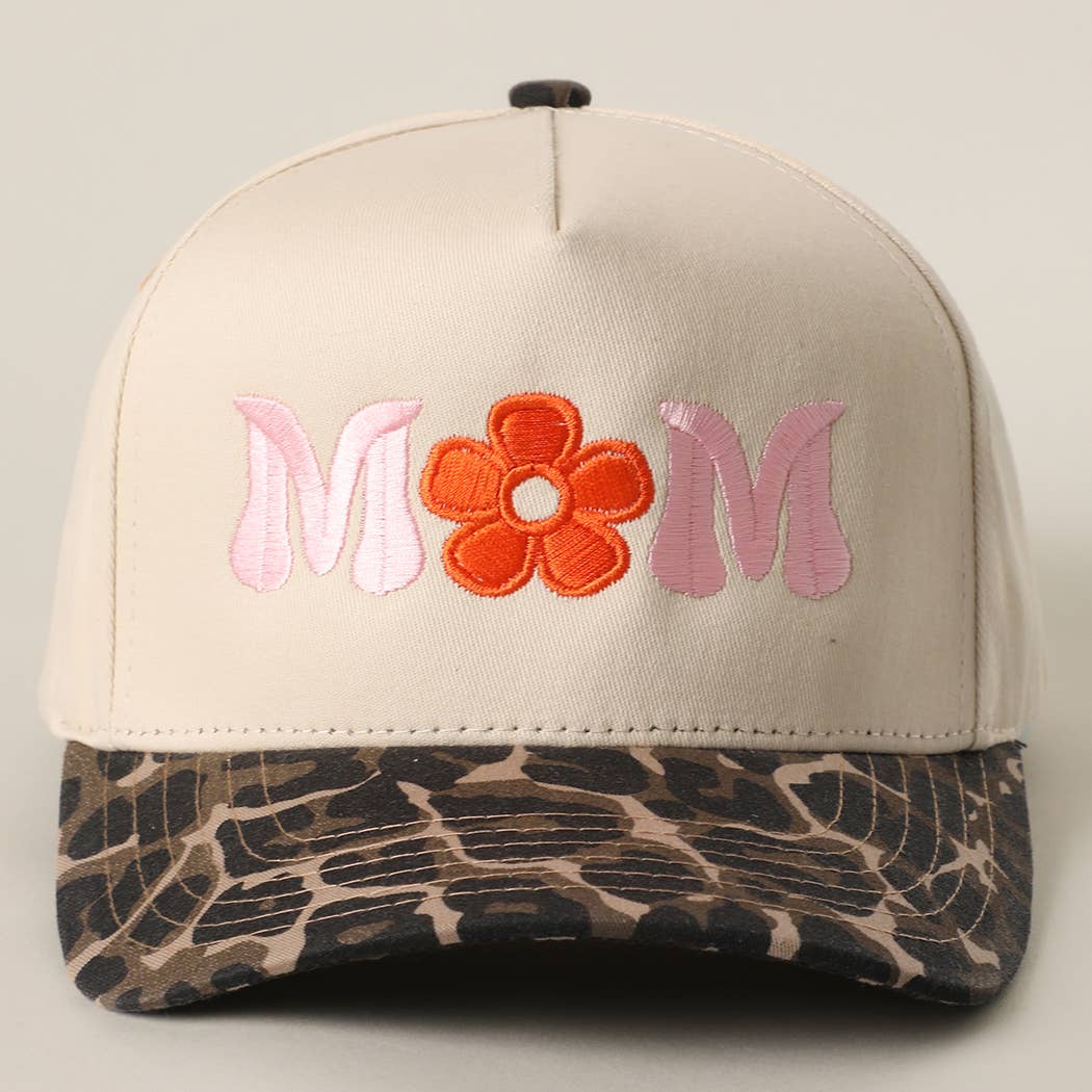 MOM FLOWER Embroidery Two - Tone Trucker Hat: LEOPARD - She Chester