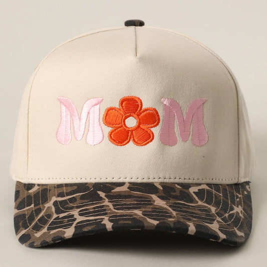 MOM FLOWER Embroidery Two - Tone Trucker Hat: LEOPARD - She Chester