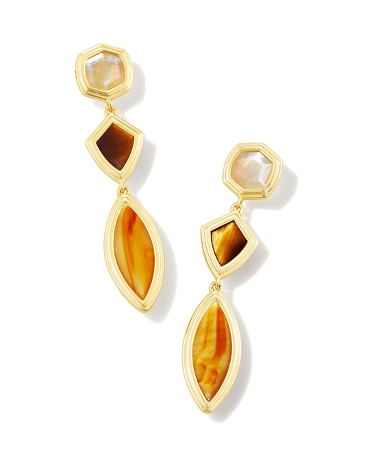 Monica Linear Earrings Gold Brown Mix - She Chester