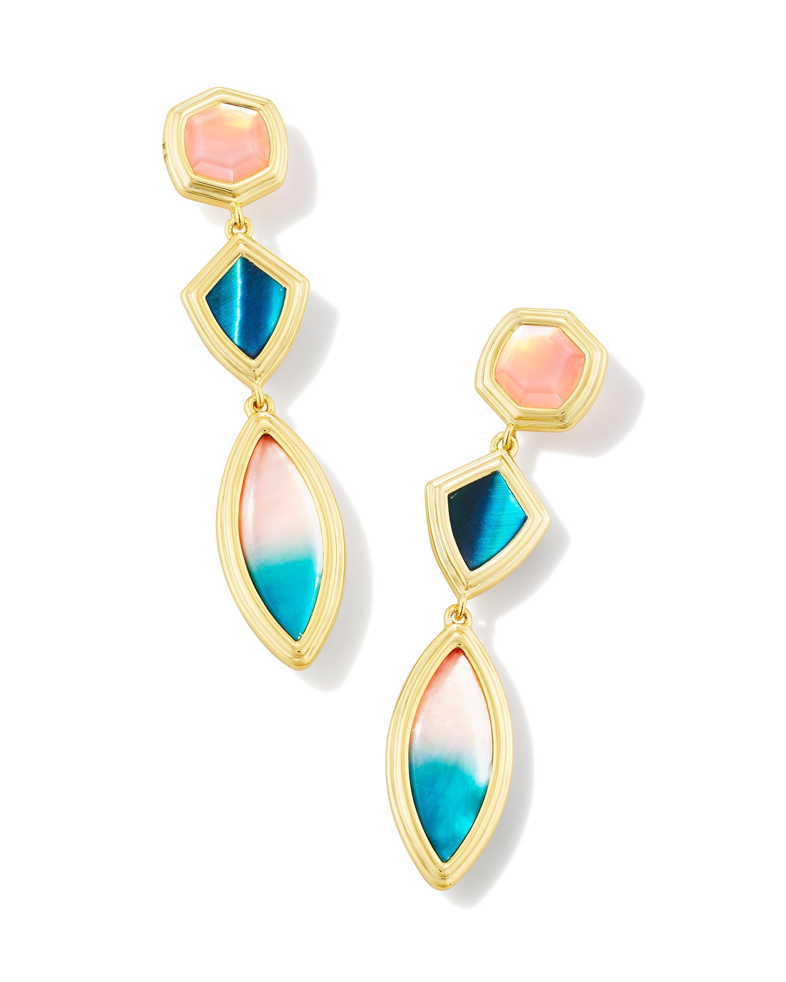 Monica Linear Earrings Gold Teal Mix - She Chester