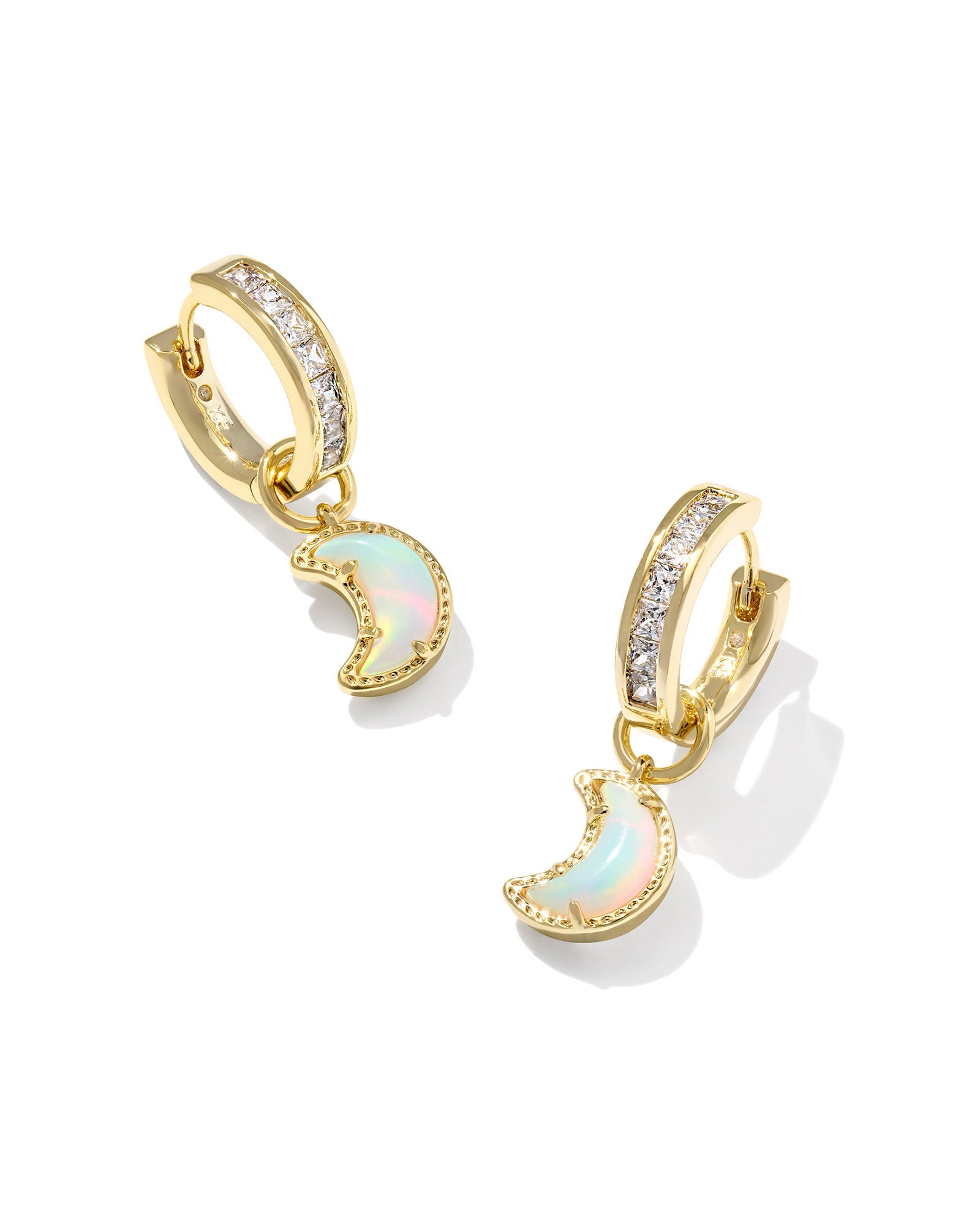 MOON HUGGIE EARRINGS GOLD WHITE MIX - She Chester