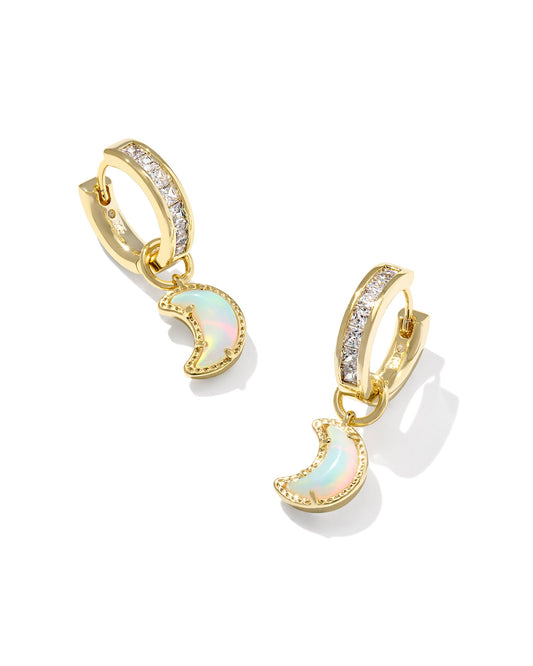 MOON HUGGIE EARRINGS GOLD WHITE MIX - She Chester