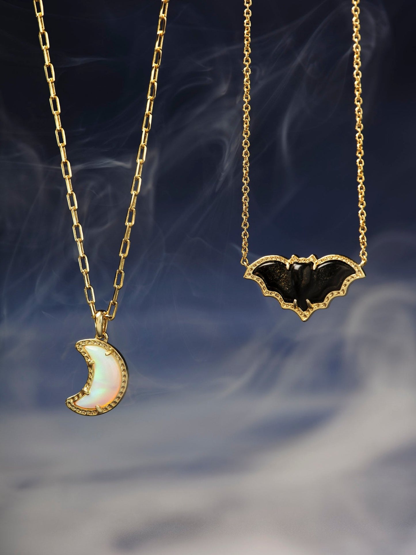 MOON SHORT PENDANT NECKLACE GOLD WHITE OPALESCENT RESIN - She Chester