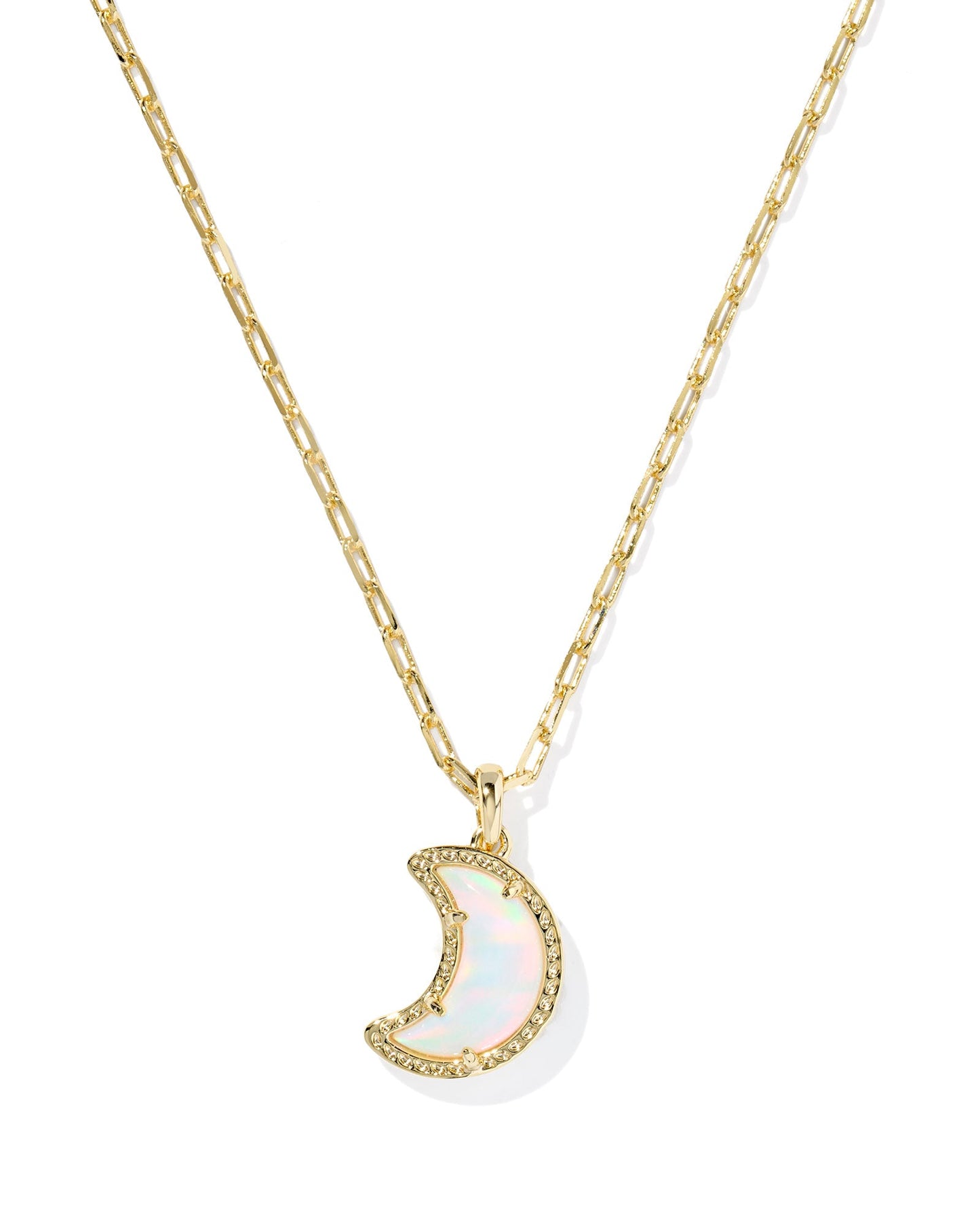 MOON SHORT PENDANT NECKLACE GOLD WHITE OPALESCENT RESIN - She Chester