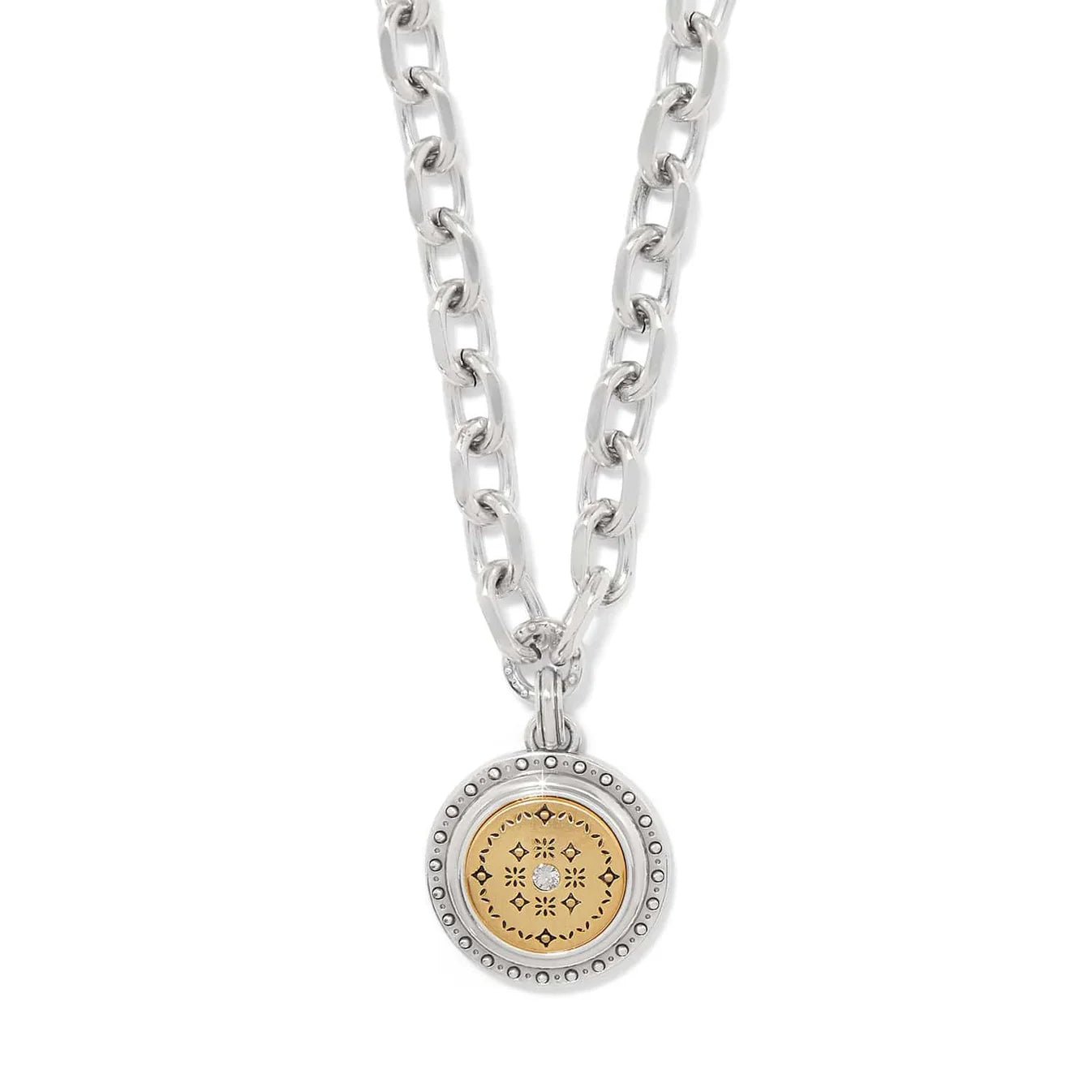 Mosaic Round Two Tone Pendant Necklace JM7713 - She Chester