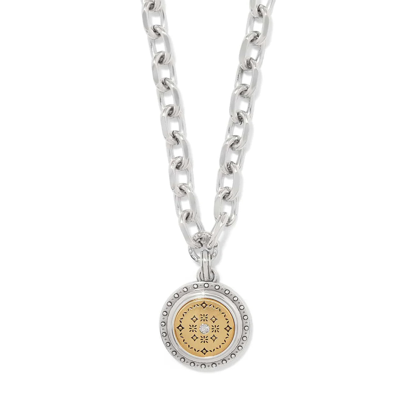 Mosaic Round Two Tone Pendant Necklace JM7713