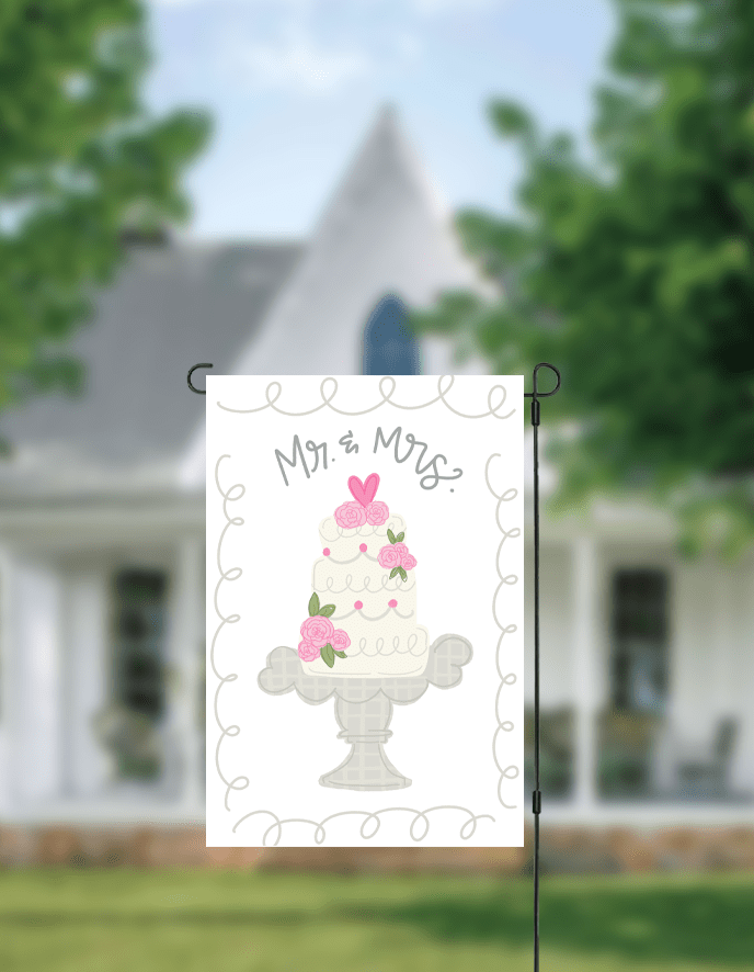 Mr & Mrs Wedding Cake Garden Flag - She Chester