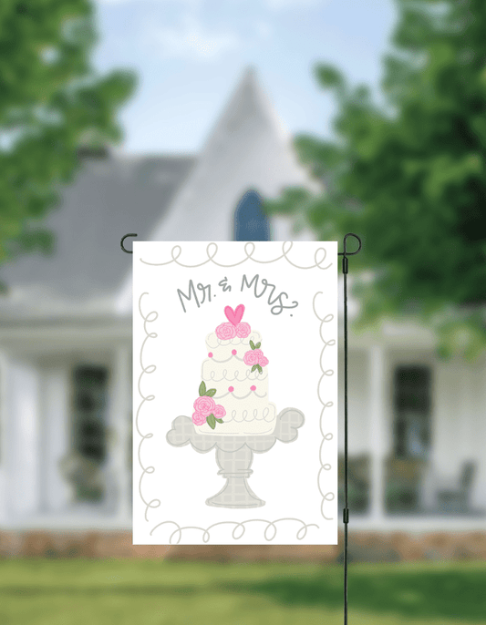 Mr & Mrs Wedding Cake Garden Flag - She Chester