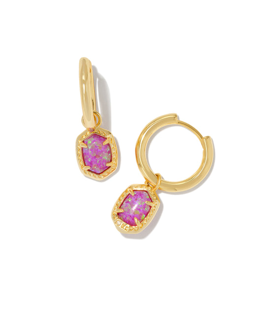 DAPHNE FRAMED HUGGIE EARRINGS IN GOLD MAGENTA KYOCERA OPAL