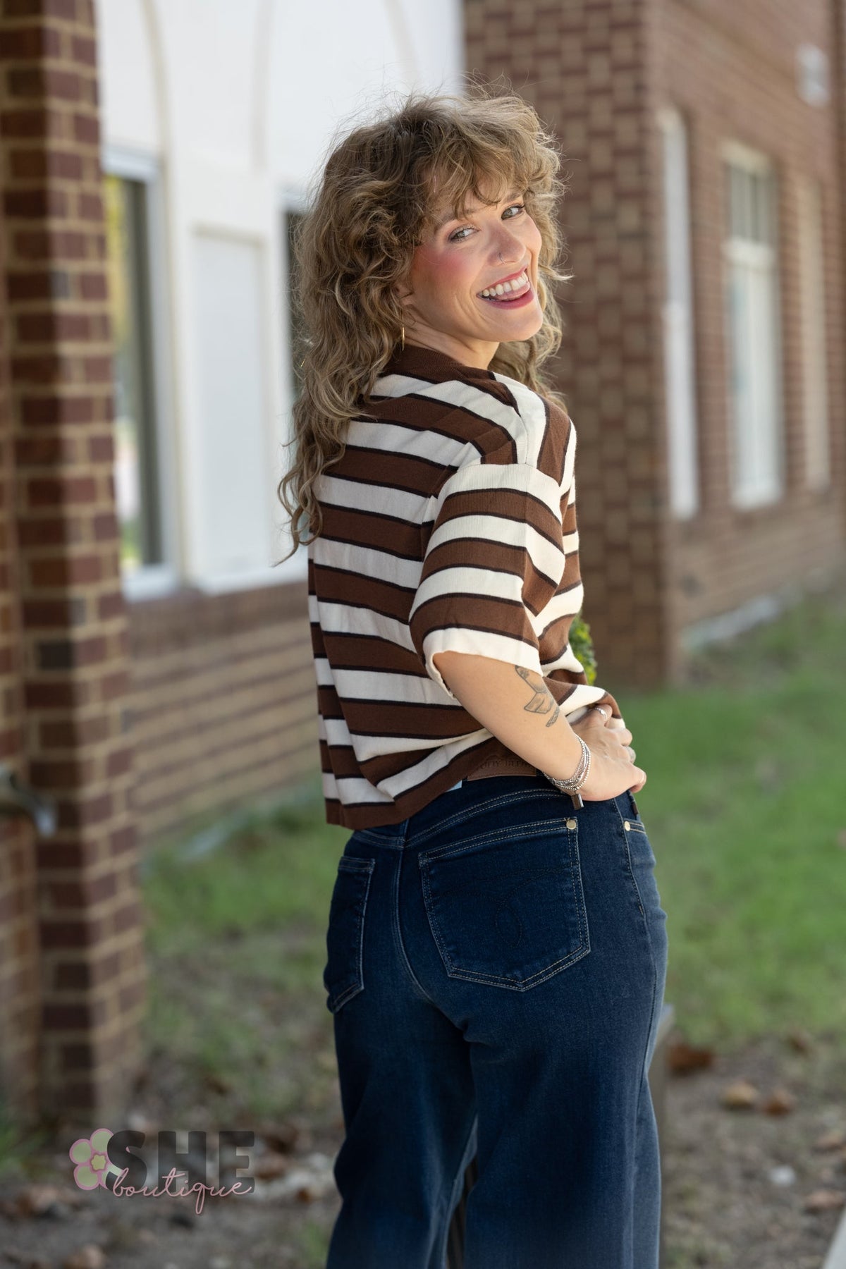 Nantucket Brown Striped Top - She Chester