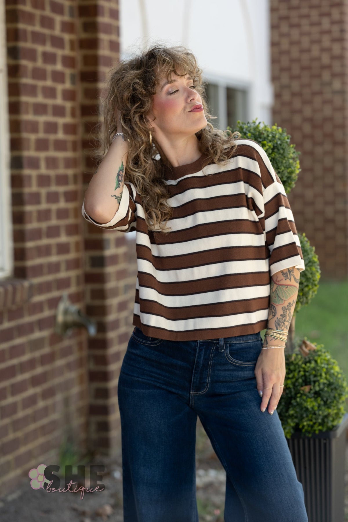 Nantucket Brown Striped Top - She Chester