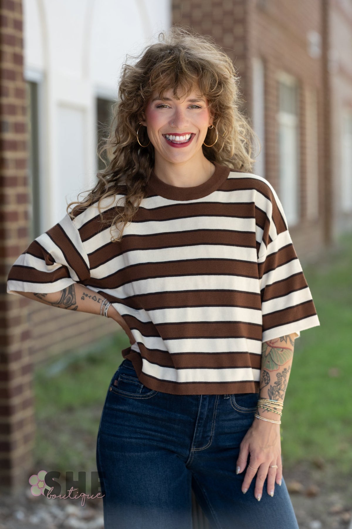Nantucket Brown Striped Top - She Chester