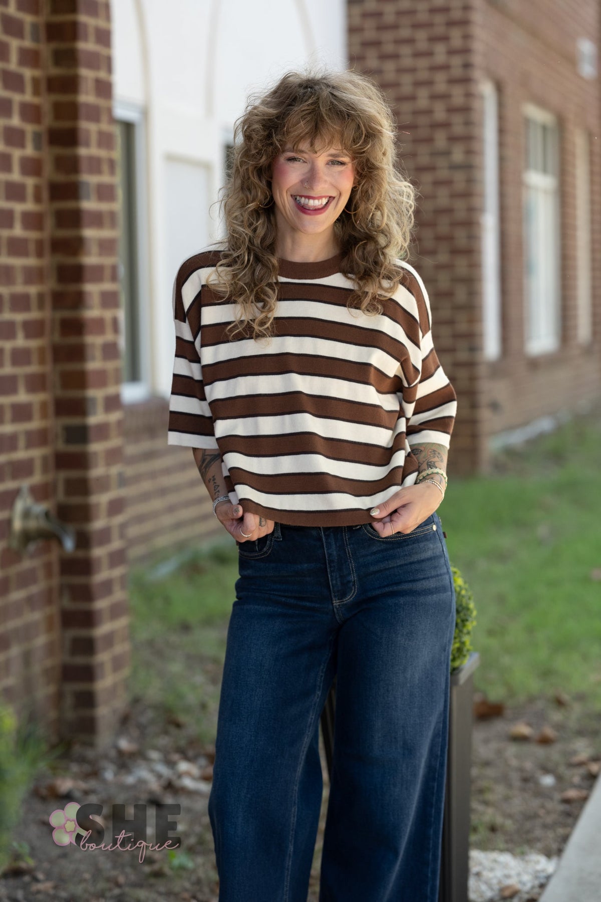 Nantucket Brown Striped Top - She Chester