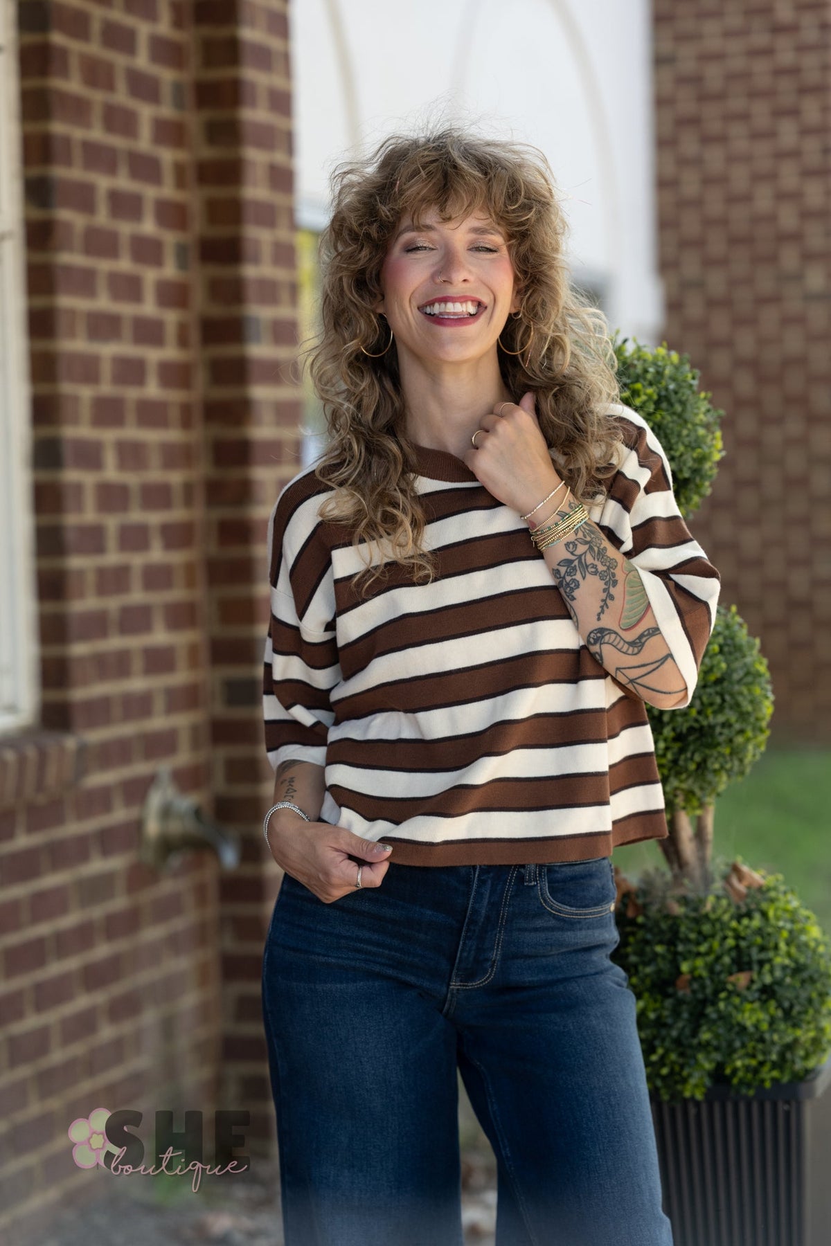Nantucket Brown Striped Top - She Chester