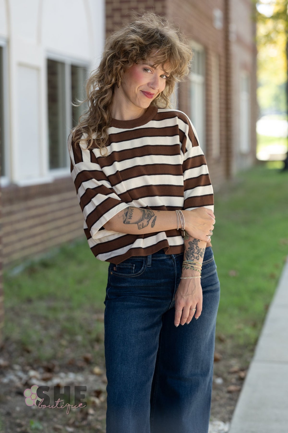 Nantucket Brown Striped Top - She Chester
