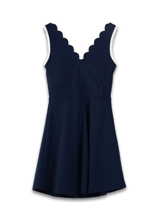 Navy Scallop Wrap Dress - She Chester