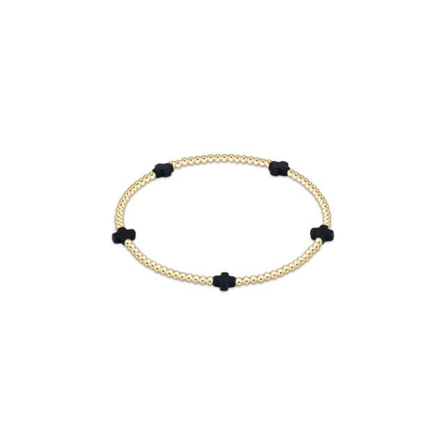 Navy Small Signature Cross Gold Pattern 2mm Bracelet - She Chester