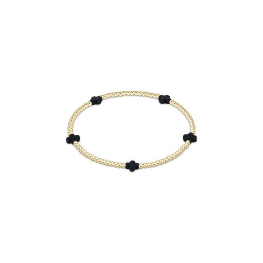 Navy Small Signature Cross Gold Pattern 2mm Bracelet - She Chester