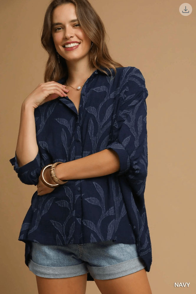Navy Vines Button Down - She Chester