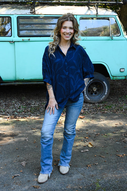 Navy Vines Button Down - She Chester