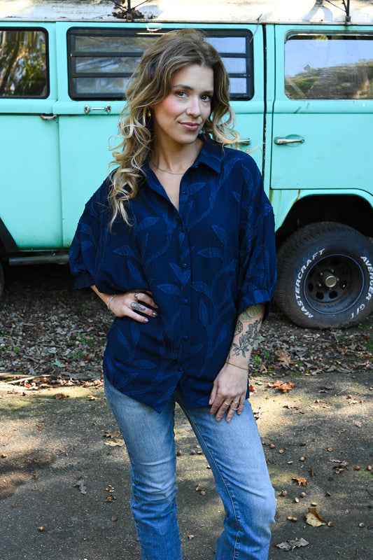 Navy Vines Button Down - She Chester