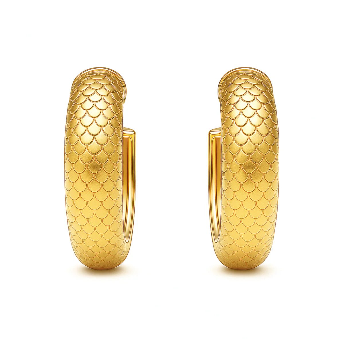 Nella Fish Scale Medium Hoop Earrings Gold - She Chester